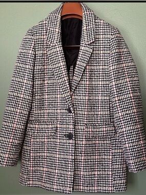 Women Sz S/P wool blend houndstooth print blazer